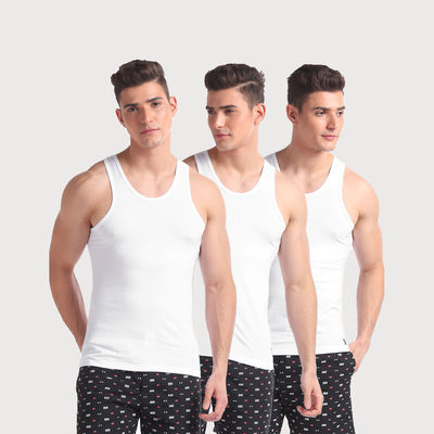 USPA Men's Cotton Round Neck Solid Vest - Pack of 3 - XL - White