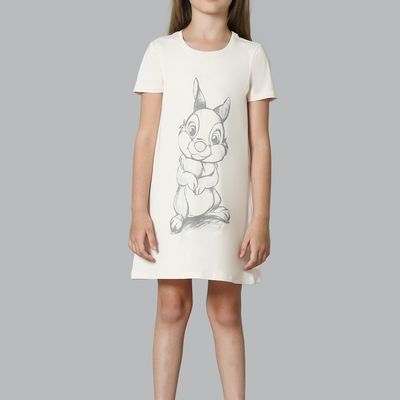 Van Heusen Girls Short Sleeve Round Neck T-Shirt Dress | Pastel Parchment | 7 to 8 years