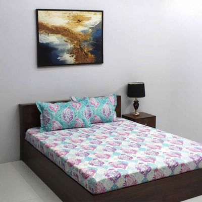 Ivyrose 110 Tc 100% Cotton Olive Purple Queen Bedsheet With 2 Pillow Covers