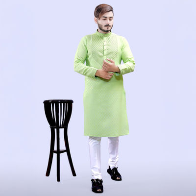 Men Straight Kurta - Green | Designer | Cotton Blend | L