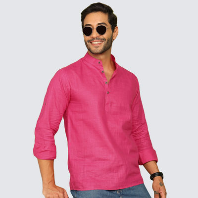 Men's Solid Short Kurta | Pink - 2XL
