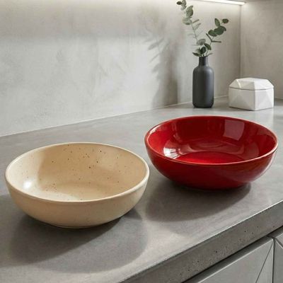 Red & White Snack Bowl Set | Animal Bone Ash Free Stoneware