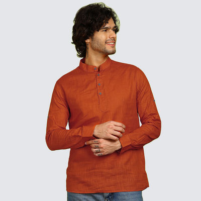 Men's Solid Short Kurta | Red - 2XL