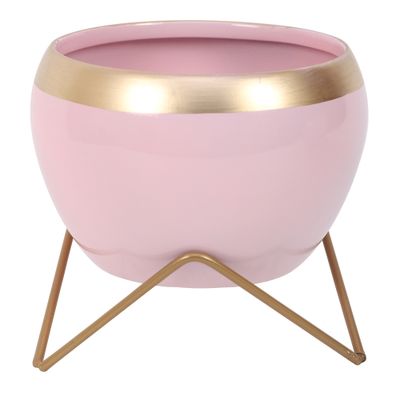 Apple Shape Metal Pink & Gold Planter Set Of 2