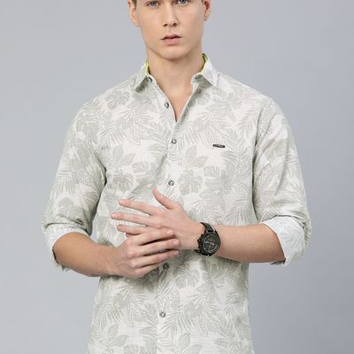 Men's Slim Fit Tropical Casual Shirt | Grey - L