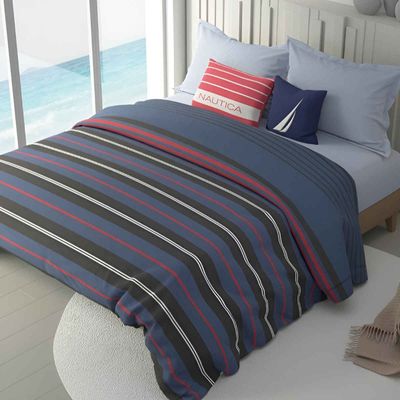 Nautica 100% Premium Cotton Fabric Comforter for All Weather | Double | Stripe | Blue, Black