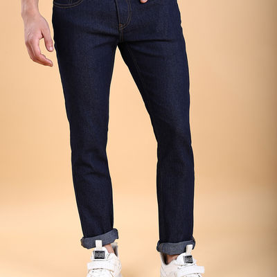 Men's Straight Fit Mid-Rise Clean Look Stretchable Jeans | Indigo - 34