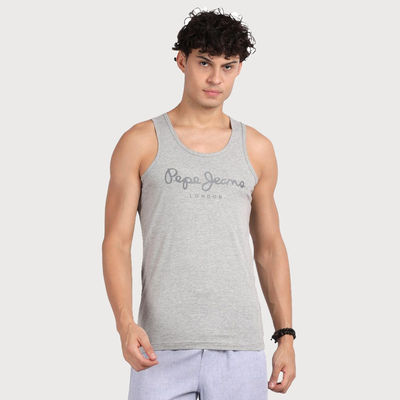 Mens Grey Melange Cotton Solid Gym Vest - Pack of 1 (M) Comfort Fit, Soft Fabric