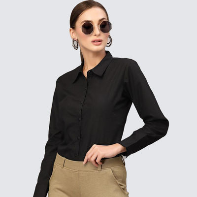 Women Black Classic Formal Shirt-L