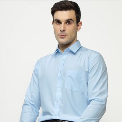 Men's Cotton Solid Slim Fit Spread Collar Button Closure Formal Shirt | Sky Blue | M