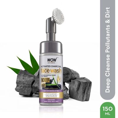 Charcoal Foaming Face Wash with Built-In Face Brush for deep cleansing - No Parabens, Sulphate, Silicones & Color