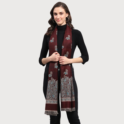 Monte Carlo Womens Self Design Wine Stole (224Stl4393-0-28) (L 200 Cm X W 70 Cm)