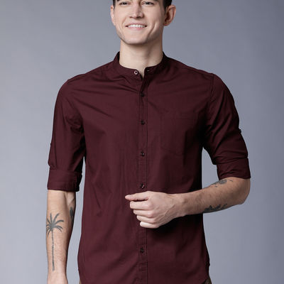 Men's Slim Fit Casual Shirt | Maroon - S