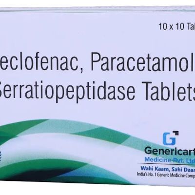 Aceclofenac 100 Mg + Paracetamol 325 Mg + Serratiopeptidase 15 Mg Tablet