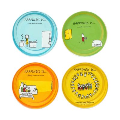 Fine Ceramic Small Snacks Plate - Set of 4, Multicolor