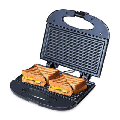 New SWX 400 2-Slice Sandwich Grill Toaster, 800W, Non-Stick Coating Plates, Buckle Clip Handle - Black