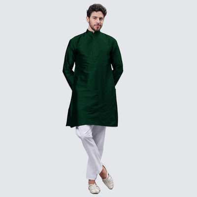 Men's Silk Blended Kurta | Green - XL