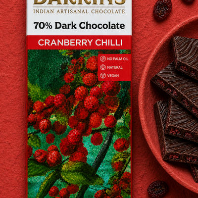 Darkins Indian Artisanal 70% Dark Cranberry & Chilli Chocolate