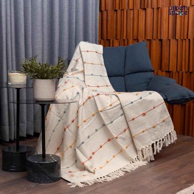 Cotton Striped Throw for Living Room, Sofa, Bed, Chair - Natural & Beige - 150 x 125 CM