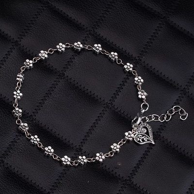 Oxidised Silver Floral Single Stylish Anklet for Women & Girls | 9575b