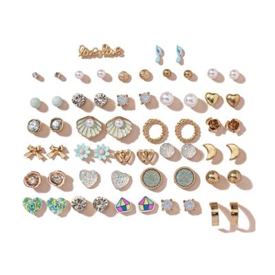 30 Pairs Combo Set Stylish Crystal Pearl Earrings for Women and Girls 15283er