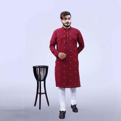 Men Kurta - Maroon | Cotton Blend | L
