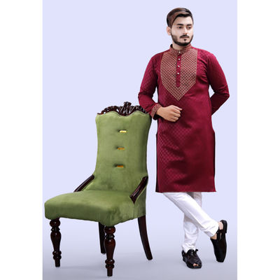 Men Straight Kurta - Maroon | Designer | Cotton Blend | L