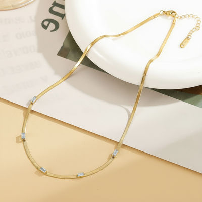 Herringbone Necklace with Crystal Accents - jltn0564