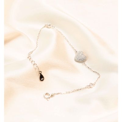 Silverfiire Sterling Silver 8Inch Dazzel Heart Bracelet
