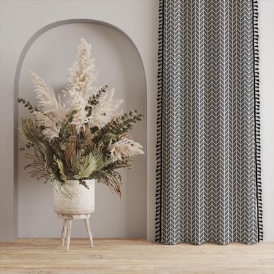 Boho Herringbone Grey Door Curtain - 7 Ft Long (Set of 1)