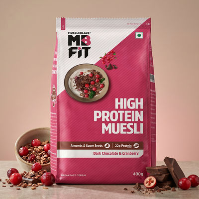 Fit High Protein Muesli (Dark Chocolate & Cranberry, 400g) | 22g Protein