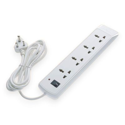 4 Way Spike And Surge Guard| 2 Meter Long Cable | 3-Pin Universal Sockets | Fire Retardant Cable | 250 Volts - White