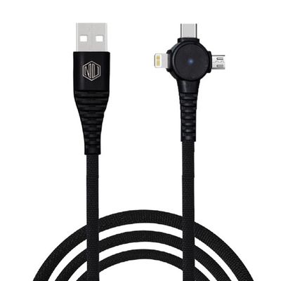 Blaze Trinity 2.0 3-in-one USB Type C Cable 1 m USB-A to Type-C + MicroUSB + Type-L Fast Charge Cable (Compatible with Mobile, Tablet, Laptop) - Black