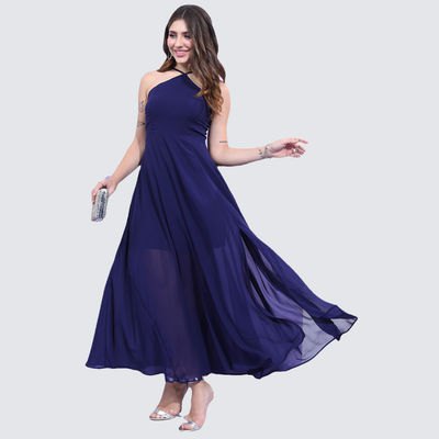Shoulder Straps Maxi Dress | Navy Blue - M