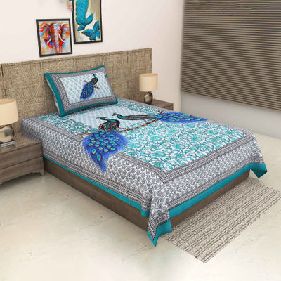 104 Tc Cotton Single Animal Bedsheet | Pack Of 1, Green)