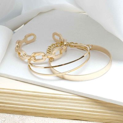 Hard To Get Gold Chain Set Of 3 Bracelets