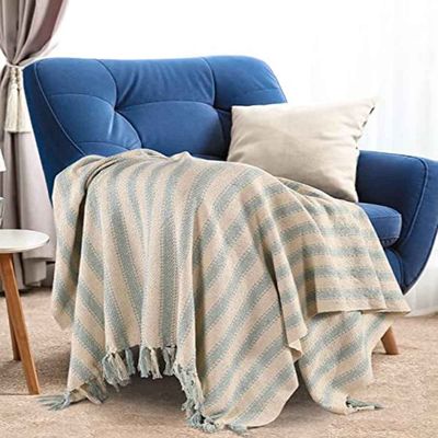 Sky Blue Striped Sofa Throw