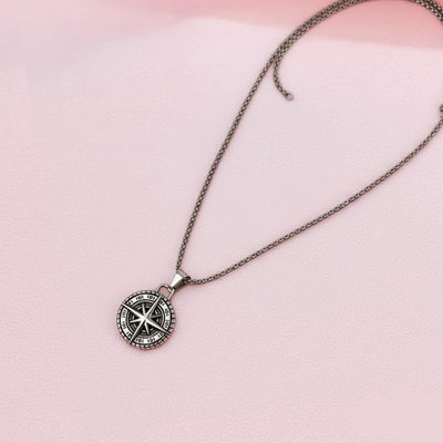 Men's Cross Compass Pendant Chain Silver Onesize