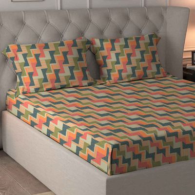 by myTrident Microfiber Bedsheet Set | Queen Size Double Bed sheet | 2 Pillow Covers | Zig Zag