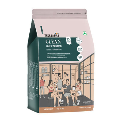 TrueBasics Clean Whey Protein Powder Isolate & Concentrate Blend (Coffee)