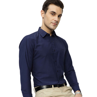 Men's Polyester Solid Slim Fit Button Closure Formal Shirt | Navy Blue - M