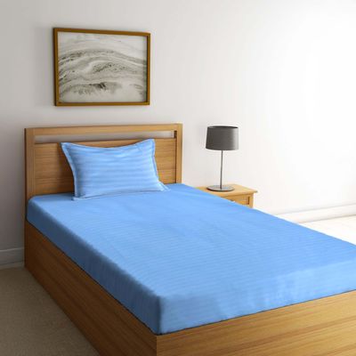 Sky Blue Satin Cotton 300 Tc Single Bed Sheet | With 1 Pillow Cover | 60 x 90 in