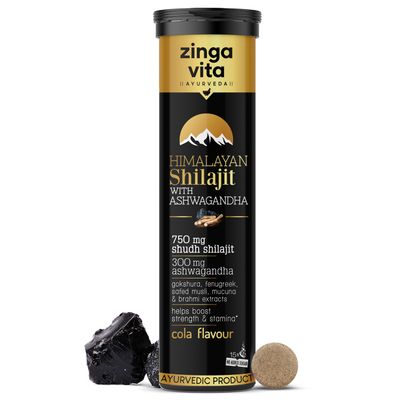 Zingavita Ayurveda 750Mg Shilajit Effervescent Tablets Ashwagandha Cola Flavour 15 Tablets