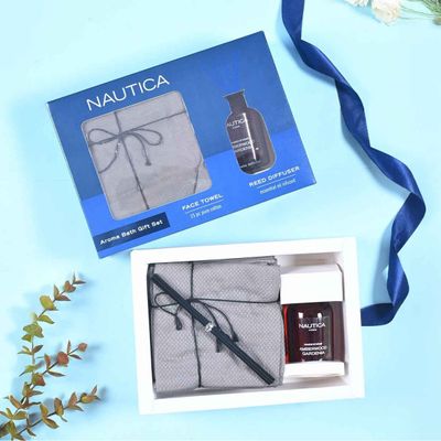 Nautica Cotton Towels and Reed Diffusers 15pc Face 1pc Reed Diffuser Amber Wood
