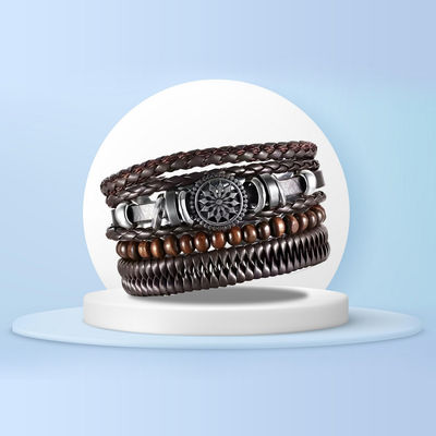 Men's Multi Strand Bracelet Black Adjustable