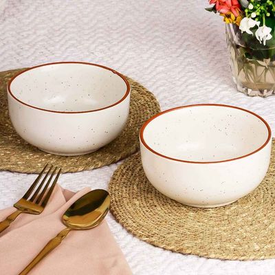 White Marble 2Pc Ceramic Bowl Gift Set, 500 ml Each Microwave Safe, Snack Serving