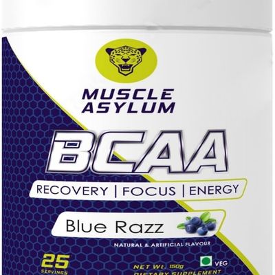 Muscle Asylum Bcaa - With Brain Boosters -100% Micronized Vegan, Recovery - Blue Razz