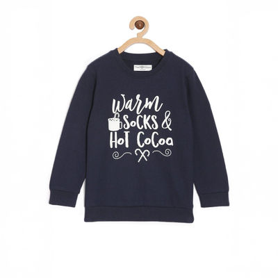Girls Warm Socks And Hot Cocoa Sweatshirt | Kww-An-Wshc | Navy | 5-6 Years