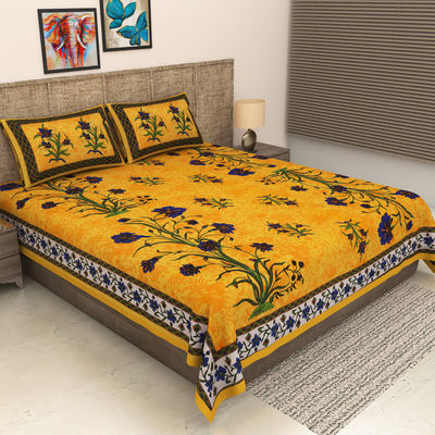 Metro Living 104 Tc Cotton Double Printed Flat Bedsheet | Pack Of 1, Yellow)