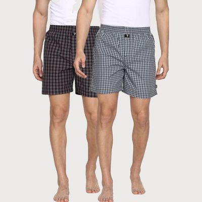 Van Heusen Apparel Men Combed Cotton Assorted Checkered Boxer Shorts | M | Pack Of 2
